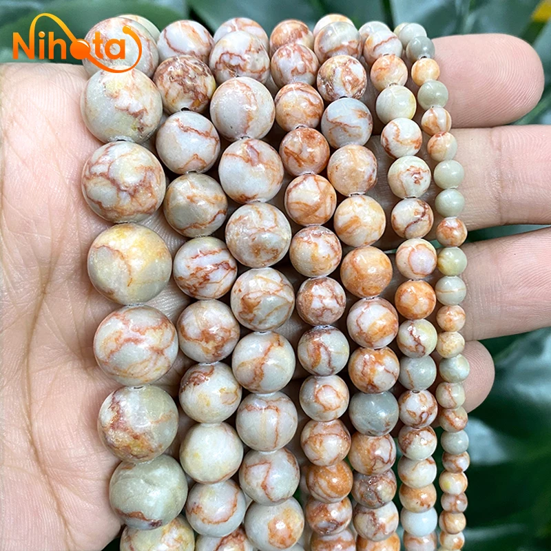 Natural Red Spider Web Stone Red Picasso Jaspers Round Beads DIY Charm Bracelet for Jewelry Making Ring 4/6/8/10/12mm 15