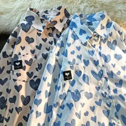 Spring Summer 2023 Women Fashion Blouse Female Elegant Heart Print Shirt Korean Blouse for Women Clothing for Women