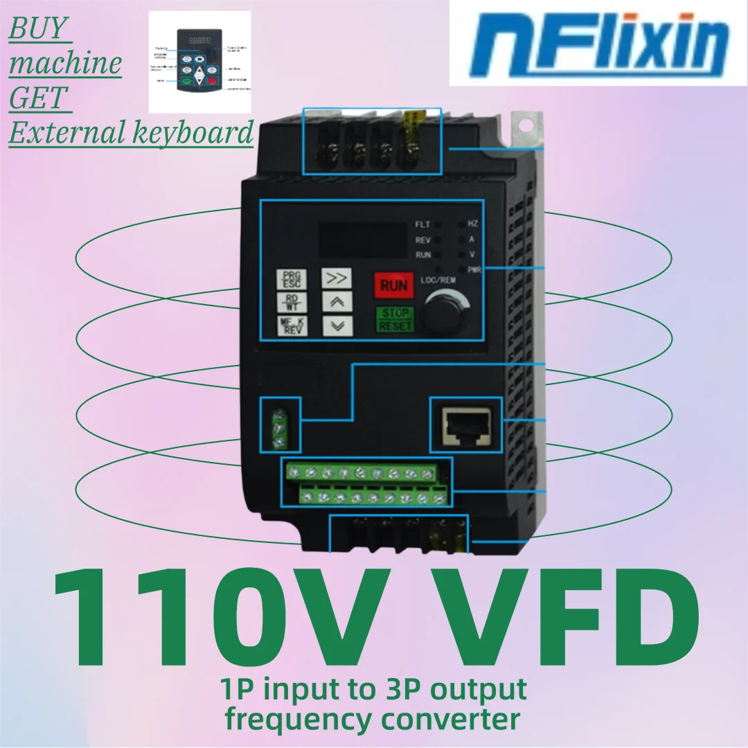 Economical Mini VFD 0.4kw-7.5kw Variable Frequency Drive Converter Single Phase 110v  for Motor Speed Control Inverter