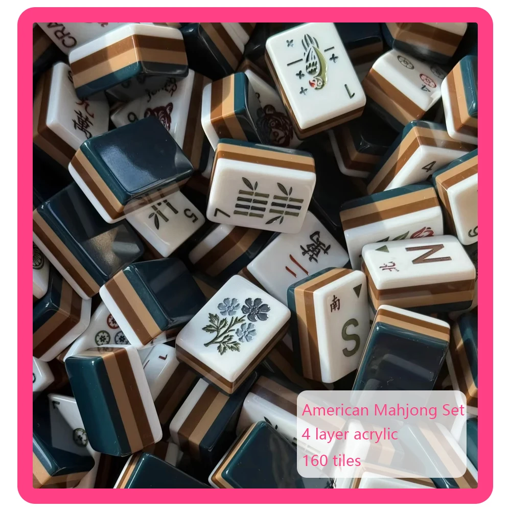 Mahjong Tiles American Mahjong Set 160 Tiles 4-Layer Acrylic MahJong Portable Travel Home Party Game Surprise Gifts