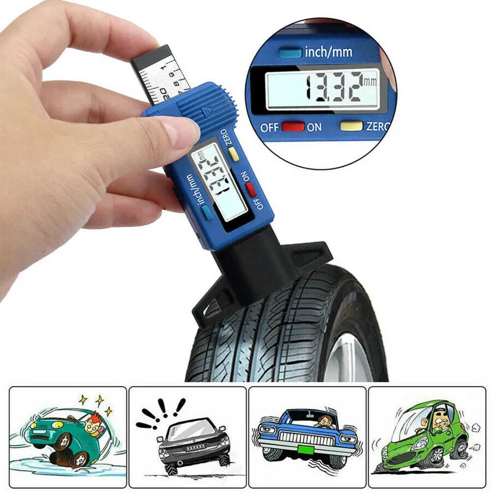 Convenient Digital Tyre Tread Depth Gauge with LCD Display for Reliable Brake Shoe Pad Inspection on Car Motorbike