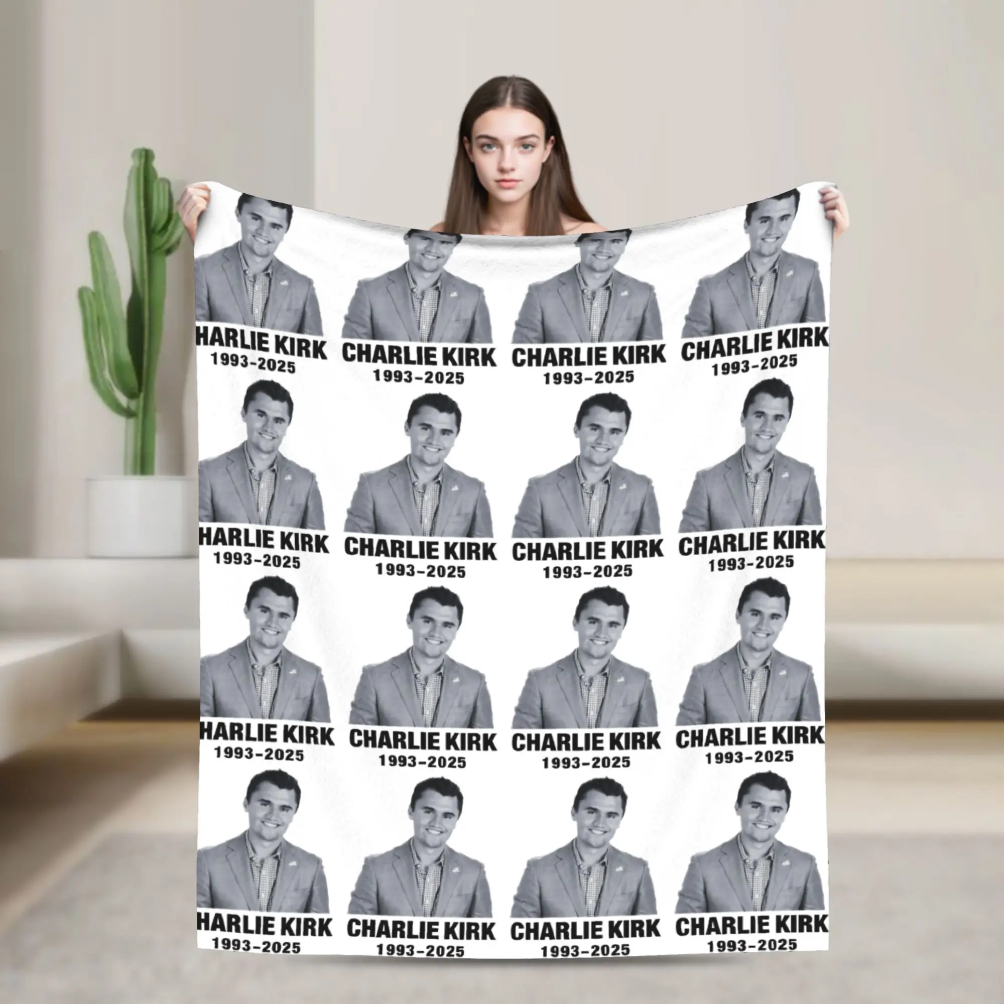 

Charlie Kirk Death Blanket Fleece Summer Air Conditioning Breathable Lightweight Throw Blankets for Sofa Couch Bedspreads