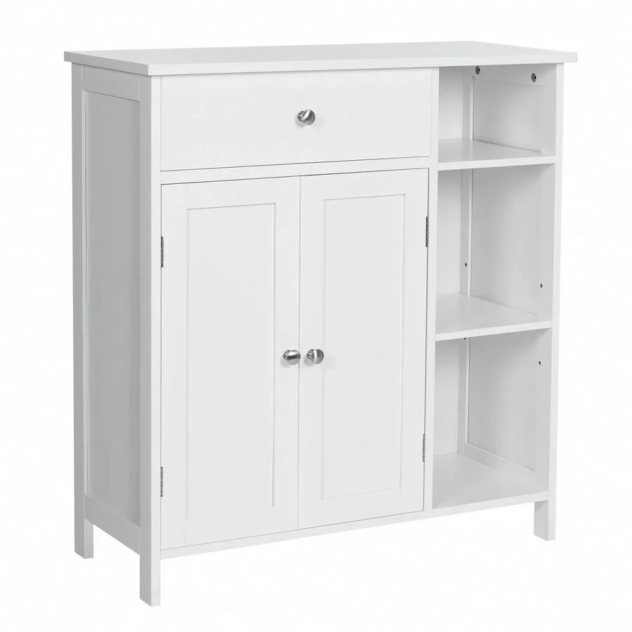 Bathroom Floor, Freestanding Storage Cabinet With Drawer, 3 Open Compartments, Adjustable Shelves, 11.8 X 29.5 X 31.5 Inches, Ma