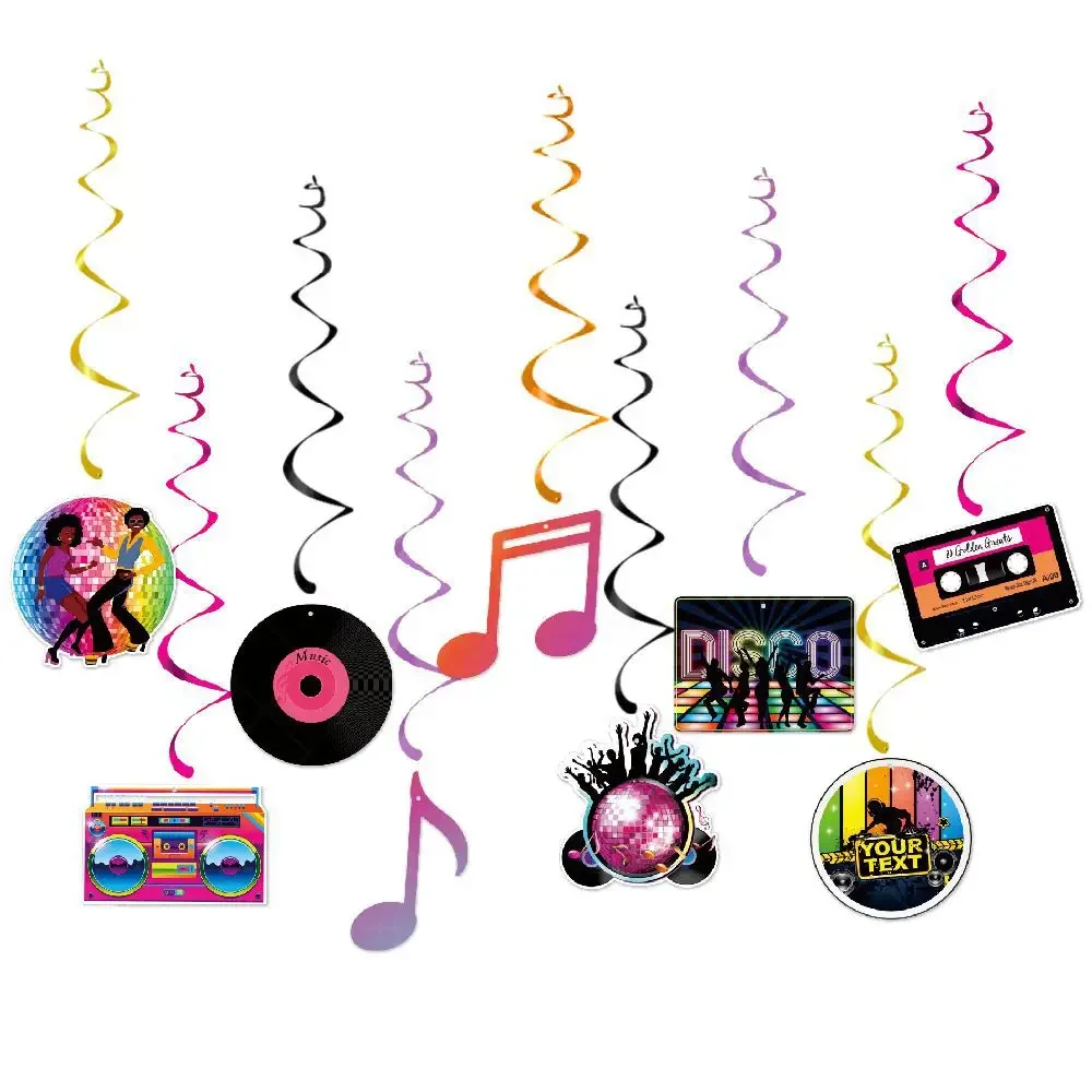 9ชิ้น Bola DISCO เรโทรแบนเนอร์แบบเกลียวสำหรับแขวน70S 80S ธีมดิสโก้เพลงวันเกิดปาร์ตี้สละโสด