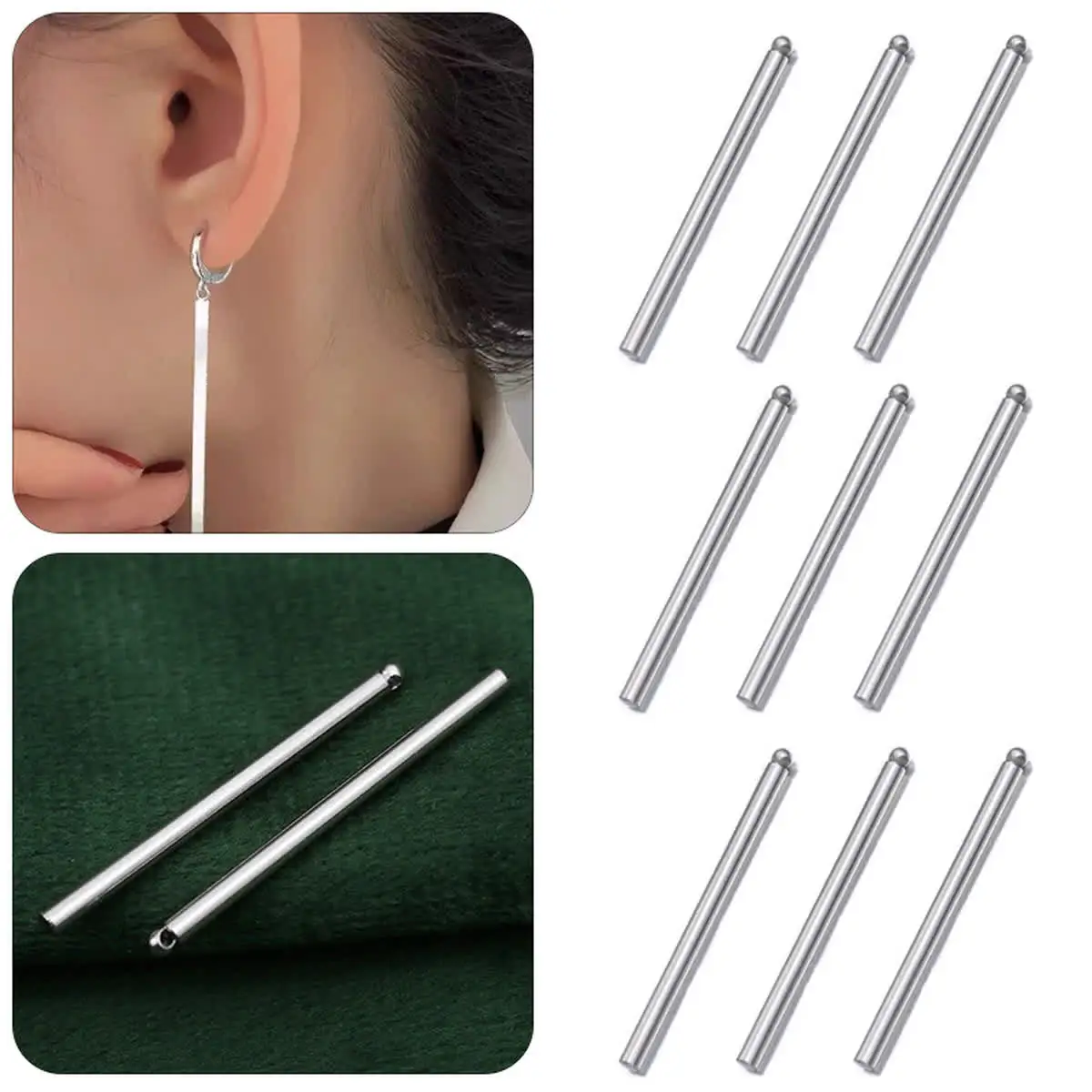 5/10pcs 2X32mm Long Metal Bar Stainless Steel Bar Stick Pendants CharmsNecklace DIY Pendant for Earrings Jewelry Making
