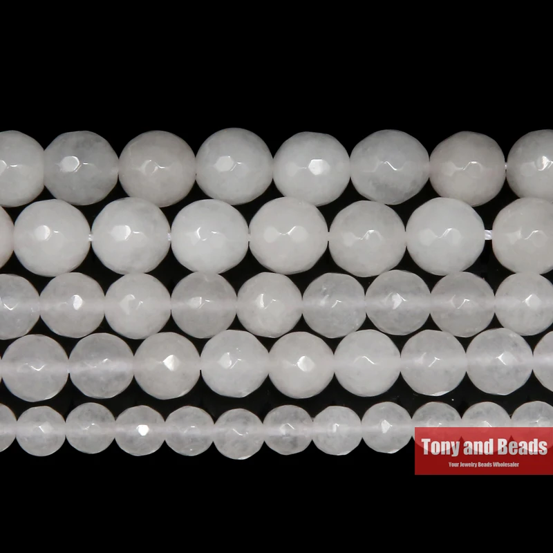 Natural Stone Faceted White Jade Loose Beads 4 6 8 10 12MM Pick Size for Jewelry Making No.JD15