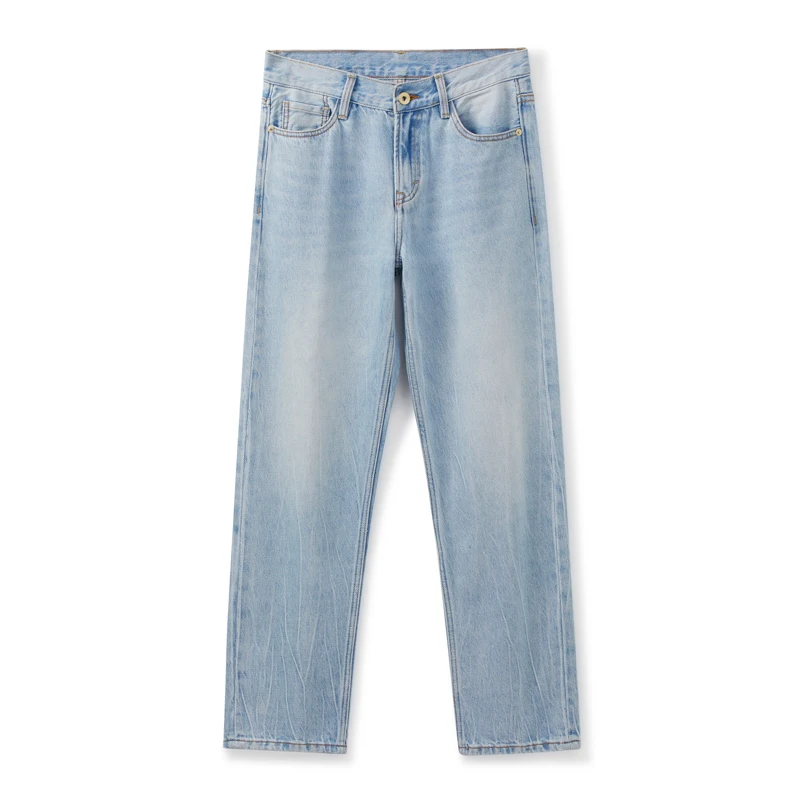 2024 spring and summer new light blue watermark vintage washed casual versatile cleanfit straight pants loose men's jeans