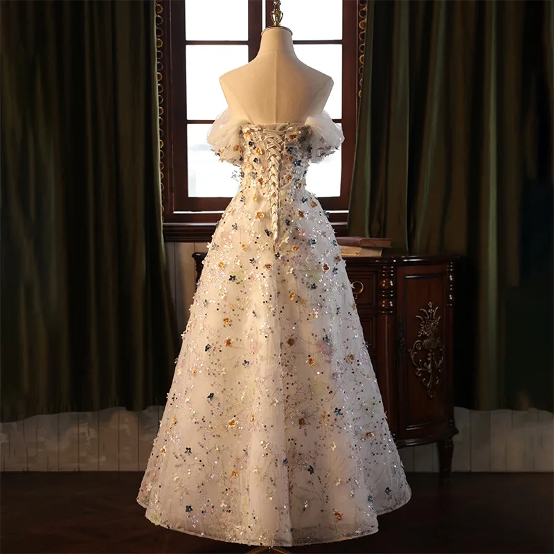 

Birthday Party Host Dinner Formal Occasions Full Star Tube Top Flower Evening Dress High Sense Performance Engagement
