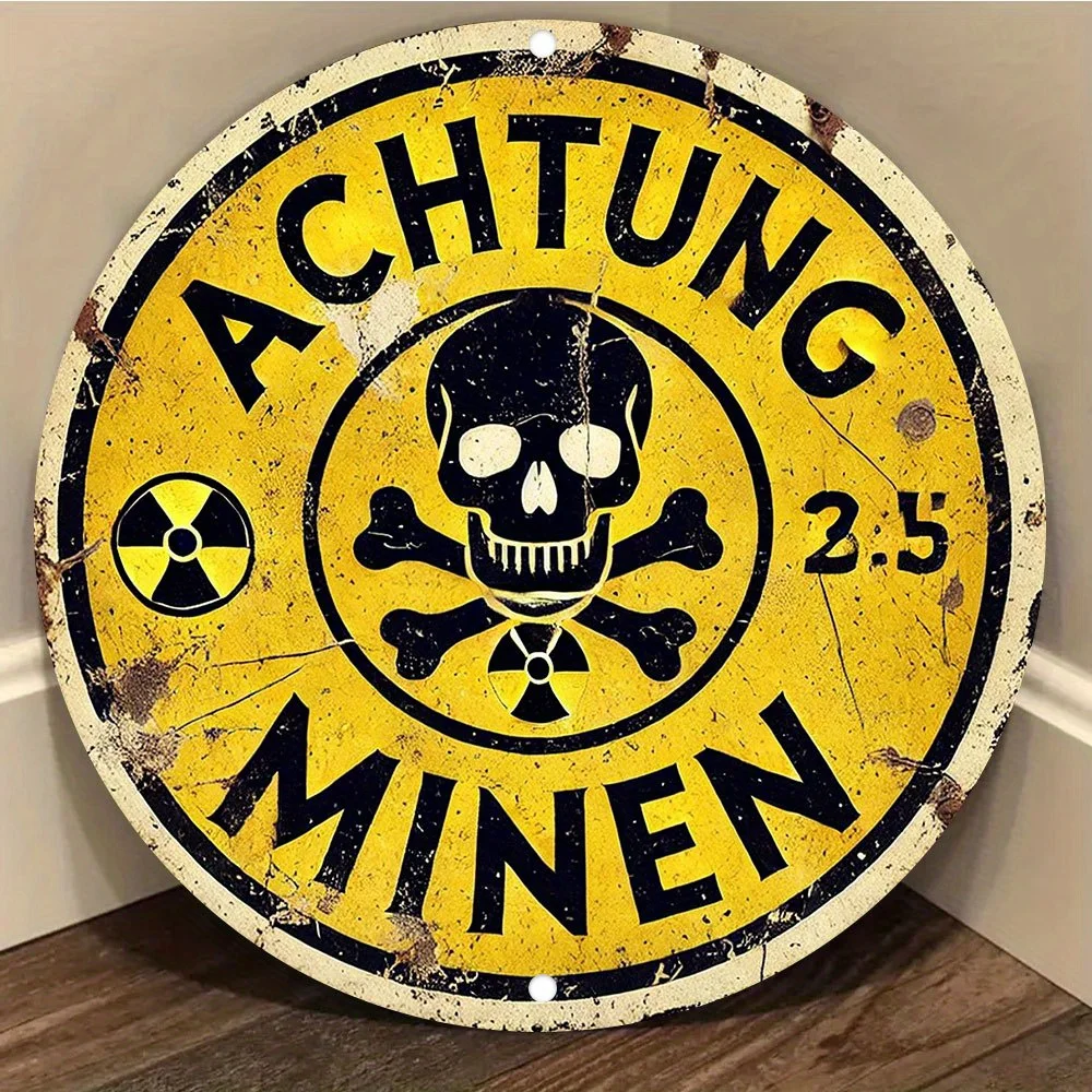 2D Attention Land Mine Warning Sign, Aluminum, 8×8inch (20×20cm), Durable, Interesting Retro, for Restaurants, Bars, Cafes, Offi