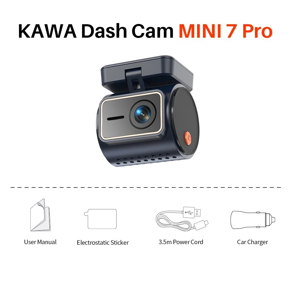 KAWA 4K Front Dashcam MINI 7 Pro, WiFi autocamera met APP/stembediening/WIFI6/GPS, automatische video recorder, dashcam, HDR, dashcamera
