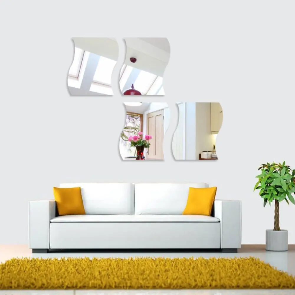 Simple Wave Shape 3D Mirror Wall Sticker DIY Art Acrylic Decorative Tile Stickers Self-Adhesive Mirror for Home Decor