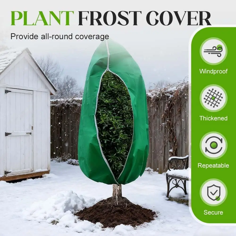 Plant Covers Freeze Protection, 4 Pack Zipper Drawstring Plant Cover, Reusable Frost Protection Cover,Large Plant Protection Bag
