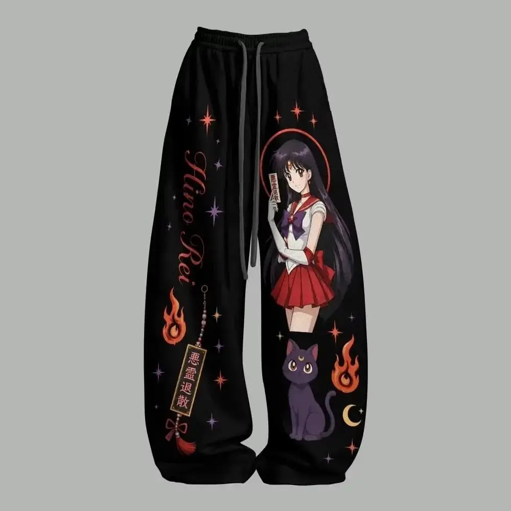 Unisex Anime Japanische Jogginghose Harajuku Streetwear Weite Freizeithose Gothic Anime Grafik Weites Bein Hose Familien-Set – Detail 13