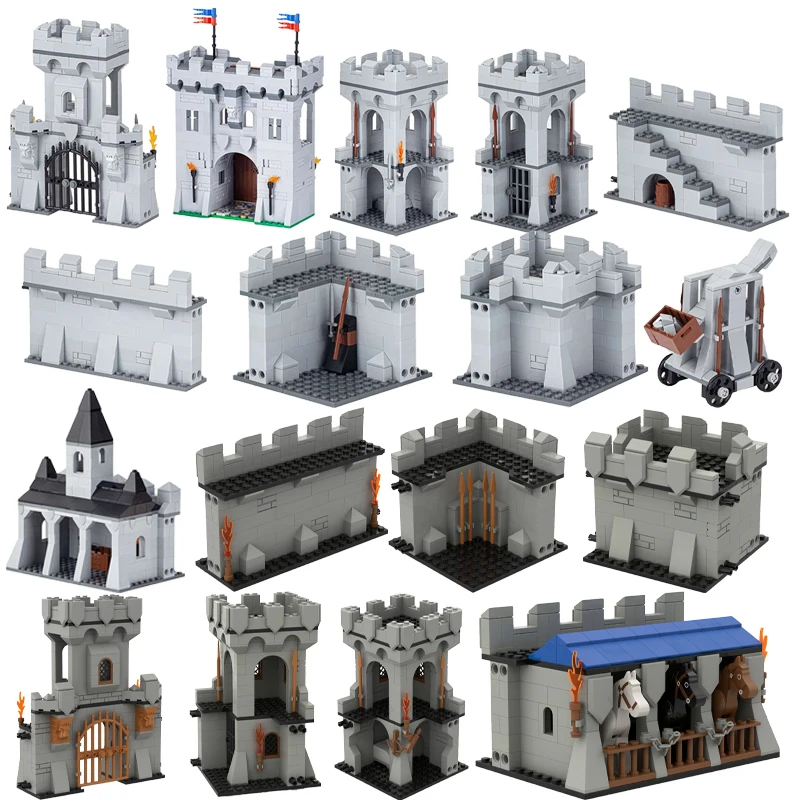 MOC Medieval City Wall Building Blocks Military Castle Architecture Scene Tower Knight Rome Warrior Weapons Bricks Toys Boy Gift