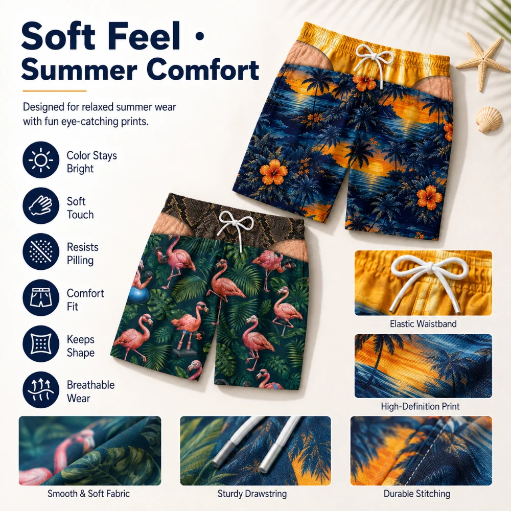 Funny 3D Hairy Butt Print Men’s Beach Shorts Elastic Drawstring Novelty Swim Trunks Quick Dry Pool Party Vacation S-6XL