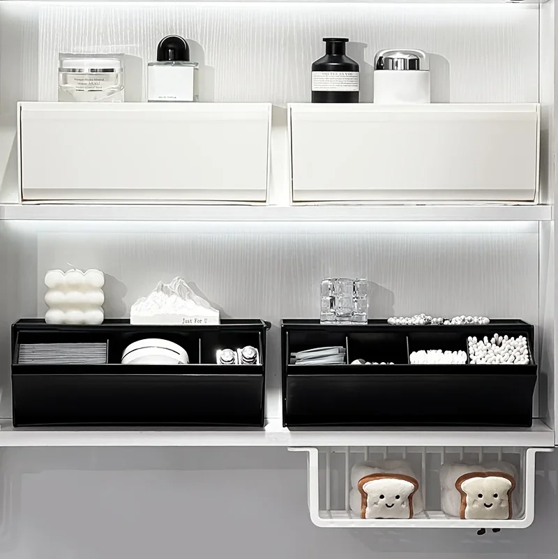 

1pc Makeup Pad Storage Box Flip Top Swab Holder Compartment Organizer No Drill Bathroom Sanitary Pads Small Cosmetic Items