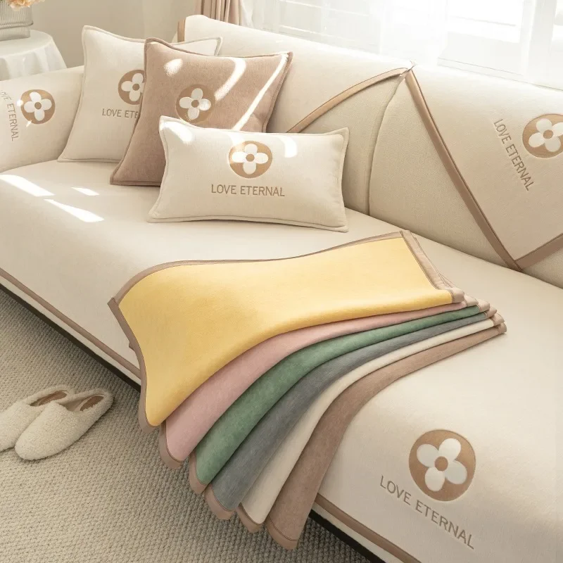 New Solid Color Jacquard Sofa Seat Cushion Covers for Living Room Chaise Longue Luxury Corner L Shape Furniture Sofa Slipcov