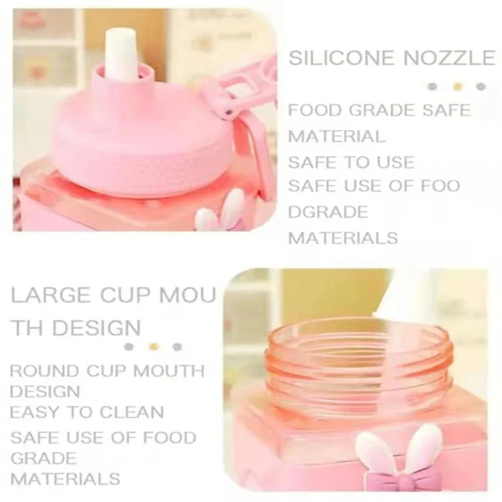 700ml Kawaii Shaker Water Bottle With Straw Sticker Cute BPA Free Portable Leakproof Water Jug for School Outdoor Travel Picnic