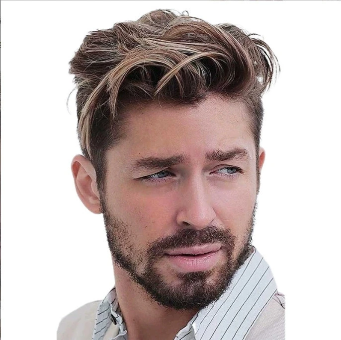 WHIMSICAL W Synthetic Hair Wigs Brown Short Wavy Layered Wig for Men