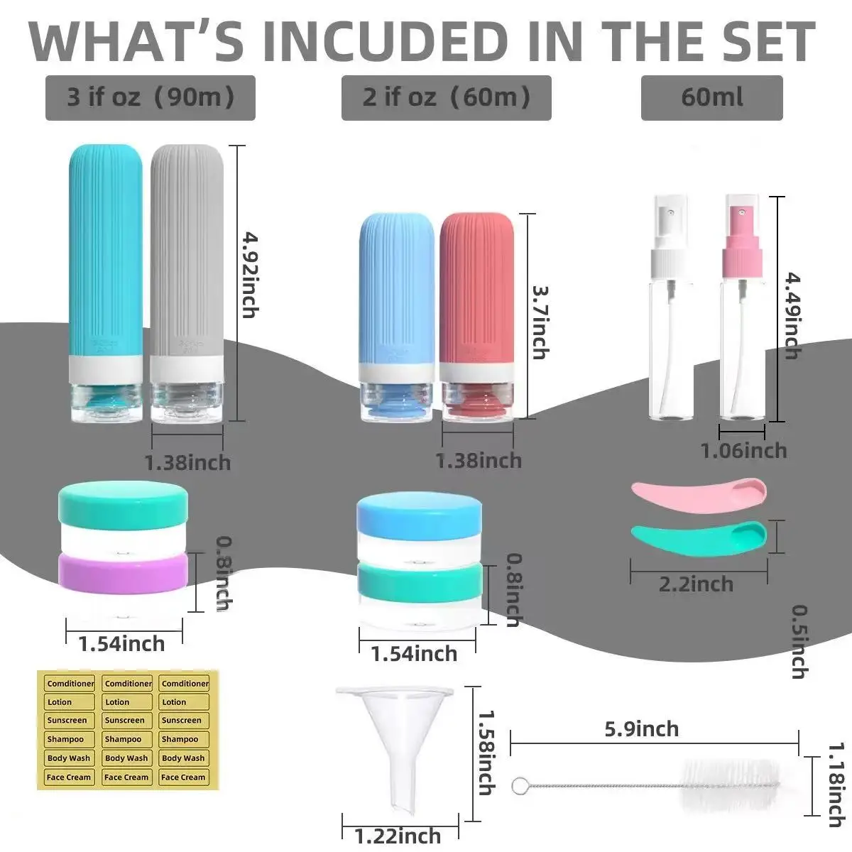 Garrafa dividida de silicone para shampoo e gel de banho, garrafa dividida portátil para viagem