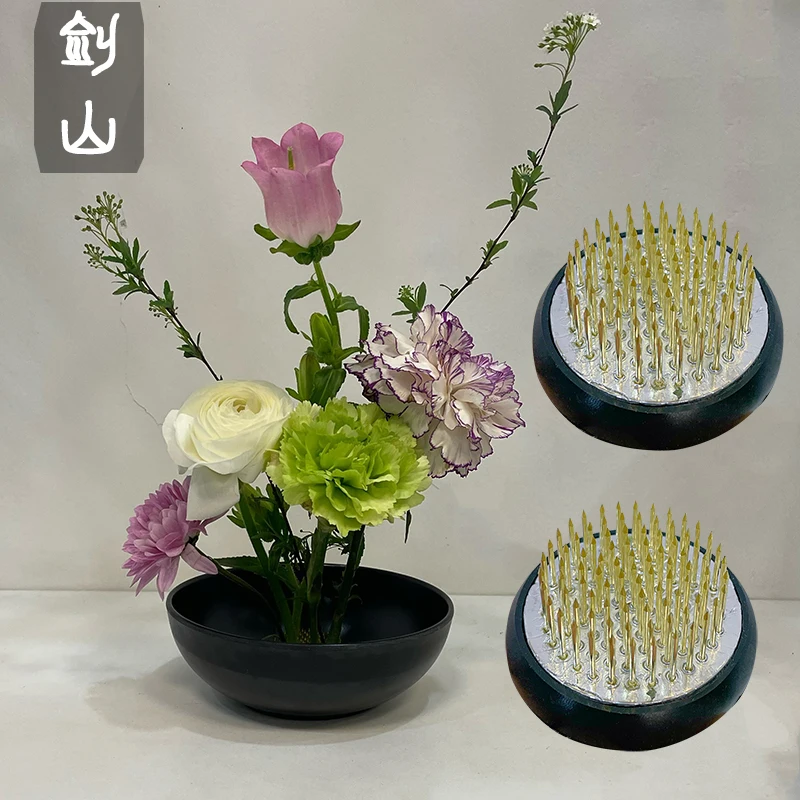 

Chinesestyle Ceramic Flower Arranging Set with Copper Needle Base Potted Plant Zen Wind Japanese Style Floral Artistry
