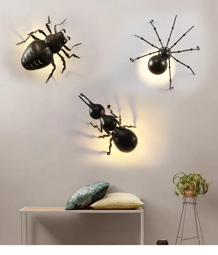 Industrial Wind Spider Ant Wall Lamp Child Room Animal Halloween Balcony Artistic Wall Lamp Creative Luminaria Deco Lamp