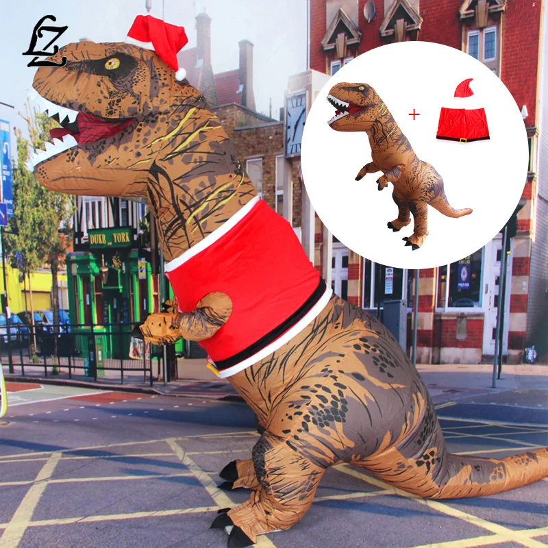 Costume gonfiabile di dinosauro di natale con cappello di vestiti di natale Tyrannosaurus Rex Mascot Fancy Dress abbigliamento Party Performance