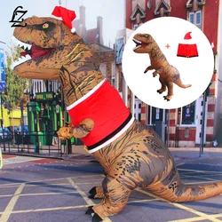 Costume gonfiabile di dinosauro di natale con cappello di vestiti di natale Tyrannosaurus Rex Mascot Fancy Dress abbigliamento Party Performance