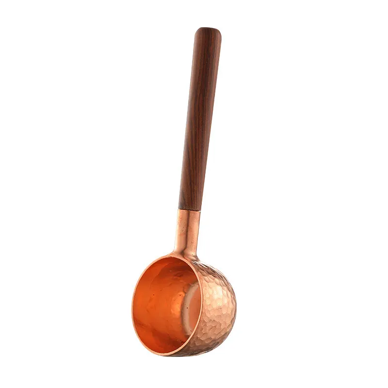 LMM handmade pure copper coffee measuring bean spoon household hammer point solid wood handle hand punch