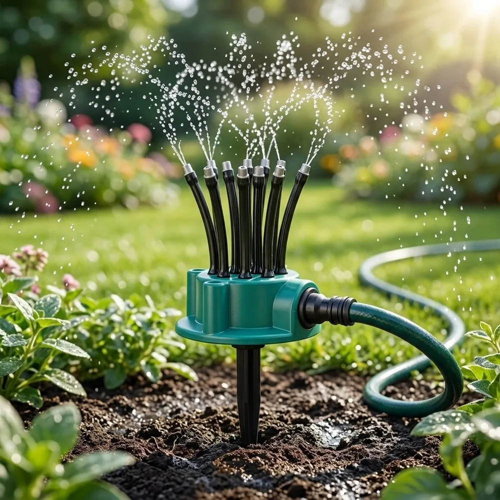 360 Degree Automatic Garden Sprinkler With 12 Adjustable Nozzles For Lawn Watering Irrigation System For Yard Grass Plants