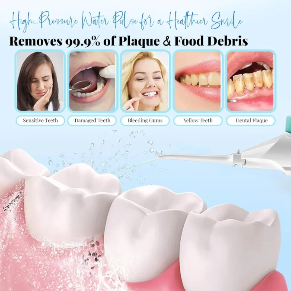 High Pressure Portable Dental Water Flosser Cordless Oral Irrigator 300ML Tank For Braces Care Travel Home Teeth Cleaning view 5