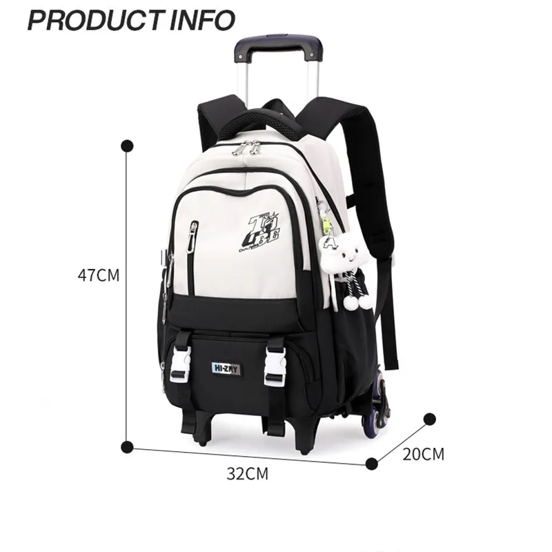 Zaino da scuola per bambini con ruote Zaino con ruote per ragazze Ragazzi Studente Zaino con ruote 2/6 Trolley Borsa da scuola Trolley da viaggio