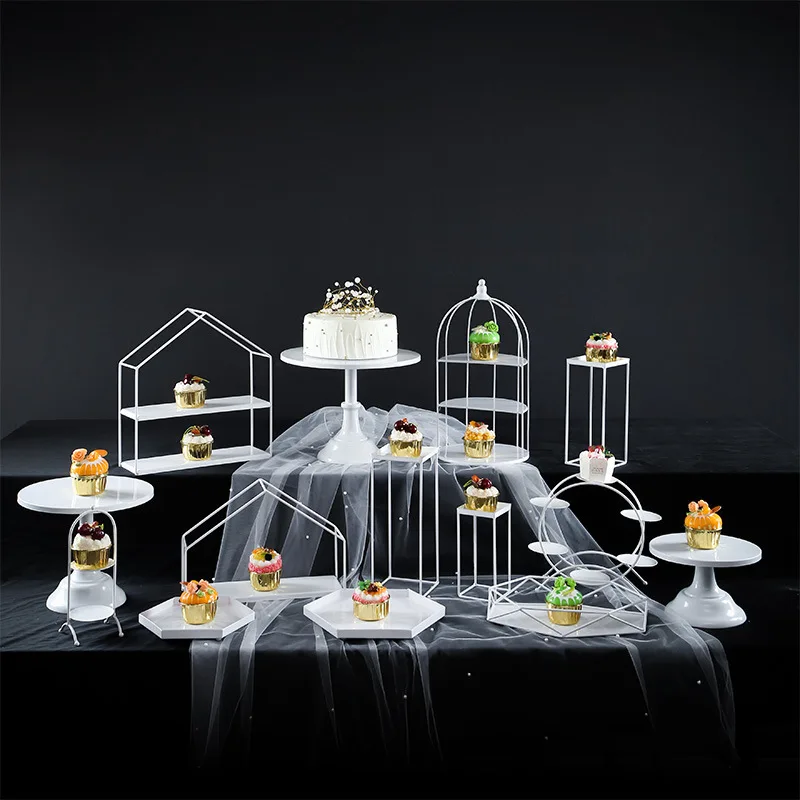 Dessert table ornament cold meal break table tray display stand wrought iron bird cage afternoon tea snack rack