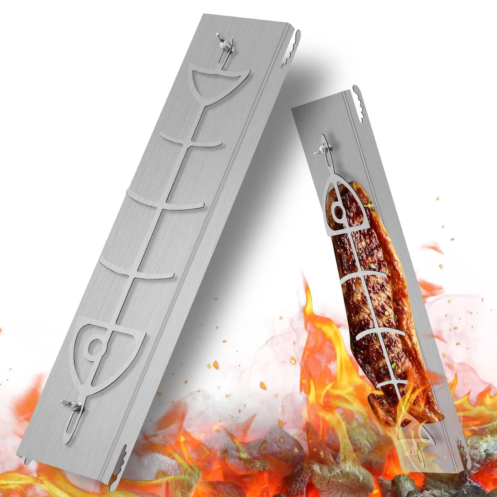 

Flame Salmon Holder,304 Stainless Steel Flat Cooking Rack with Secure Lock Design and, Outdoor BBQ Cookware for Grilling Fish