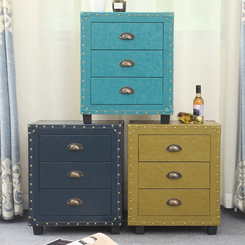 

European retro light luxury bedroom bedside storage cabinet designer creative furniture American leather sofa corner cabinet