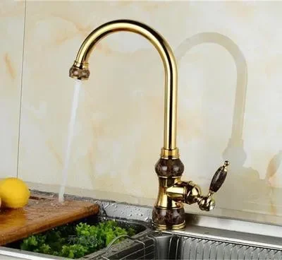 

European style simple bathroom jade faucet bathroom gold, basin faucet hot and cold above counter, can be rotated basin jade tap