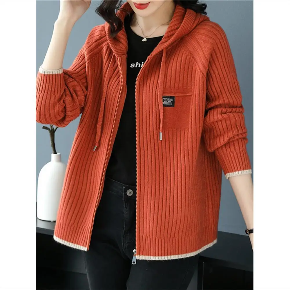 

Chic Zipper Sweatshirt Knit Cardigans Sweater Hooded Coats Women Clothing Autumn Outerwear Long Sleeve Loose Casual Jumper New