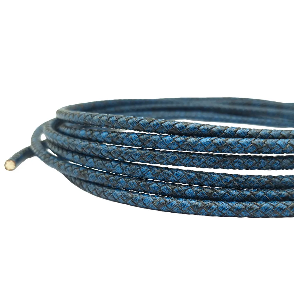 Aaazee Distressed Royal Blue 6mm Braided Leather Cord Bolo Strap for Bracelet Making Jewelry Leather Strap