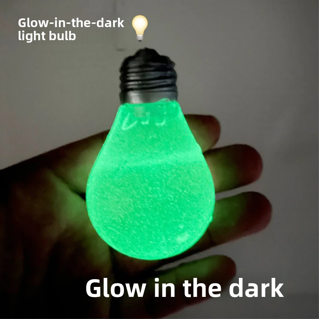 Glow in the Dark Light Bulb Squeeze Fidget Toy, Novelty TPR Squishy Stress Relief Toy, Luminous Decompression Squeeze Toy for Kids Teens Adults Party Gifts