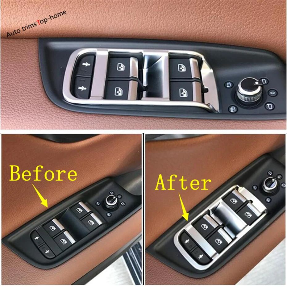 Yimaautotrims Inner Door Armrest Window Lift Button Panel Cover Trim 4 Piece Fit For Audi Q7 2016 - 2019 ABS Interior Mouldings