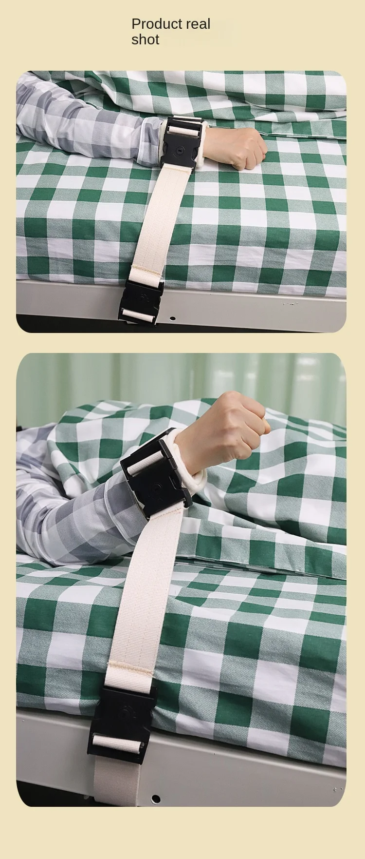 Handgelenk-Rückhaltegürtel mit Schnalle, einzelner Handgelenk-Rückhaltegurt, gebundener Arm, festes Fleece-Kissen, doppellagiges Gurtband – Detail 5