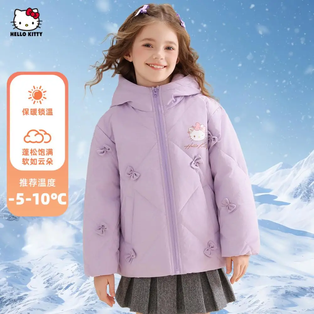 Sanrio Hello Kitty Girls Down Cotton Clothes Overcoat Autumn Winter Thicken Coat Kawaii Anime Cotton Coat Child Outwear Jacket