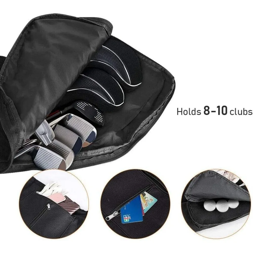 Portable Golf Bag Foldable Club Carrier Water Resistant Sunday Stand Bag Driving Range Travel Backpack Lightweight Black