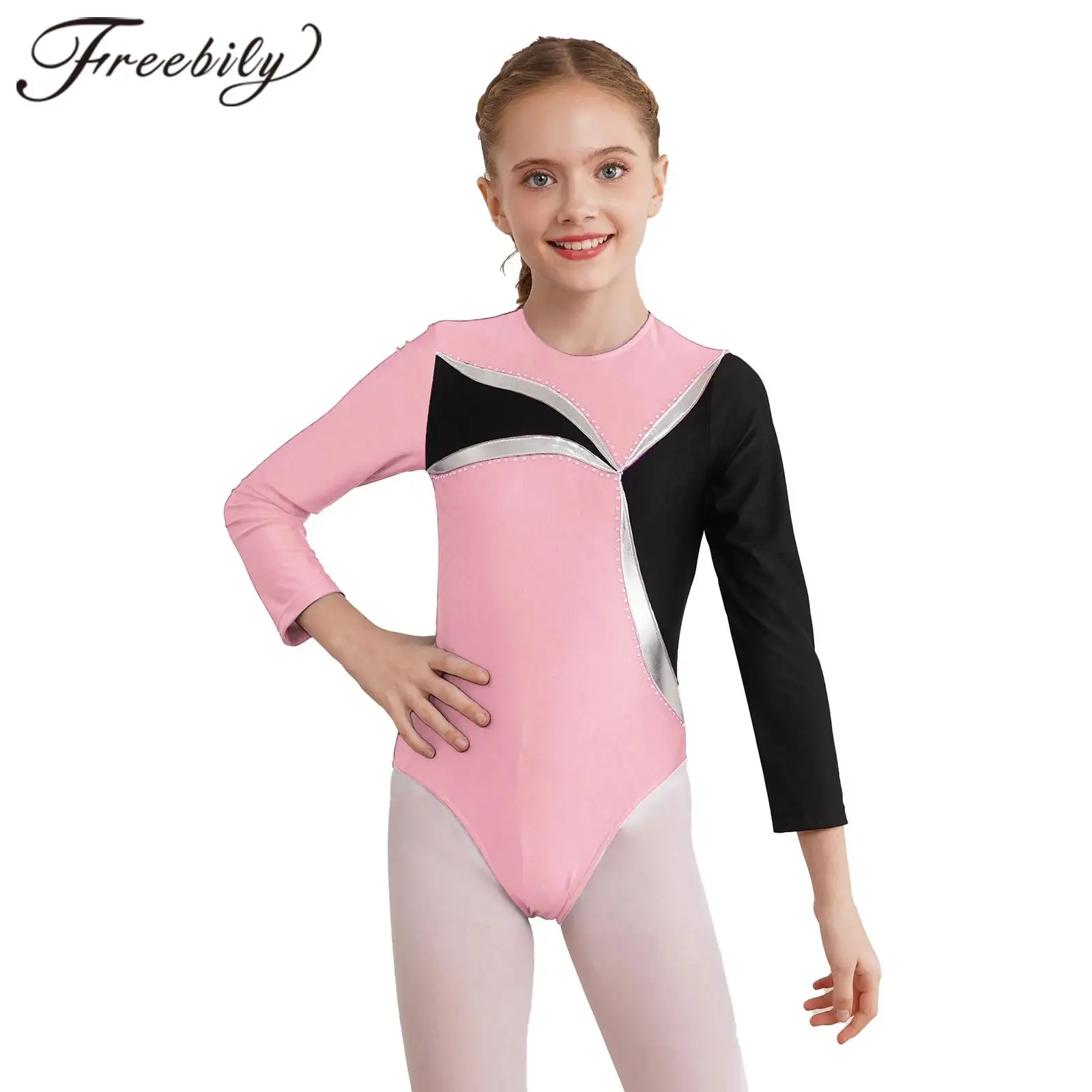 Children Ballet Dance Jumpsuit for Girls Long Sleeve Rhythmic Gymnastics Figure Skating Bodysuit 12 14 Kids Acrobatics Leoatrds