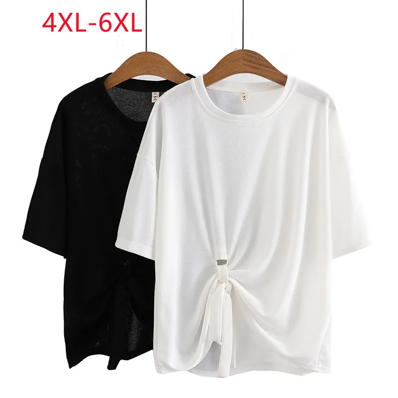 

New 2023 Ladies Summer Plus Size Tops For Women Large Size Short Sleeve O-neck White T-shirt 4XL 5XL 6XL
