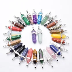 Wholesale 12pcs/lot Fashion quality assorted natural stone mixed pillar charms chakra Pendants & necklaces for making free