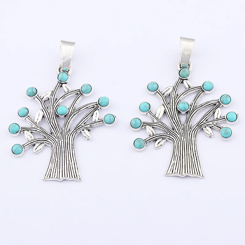 

3Pcs Tibetan Silver Turquoise Plant Large Tree Life Charms Pendants for DIY Jewellery Necklace Making Finding Accessories