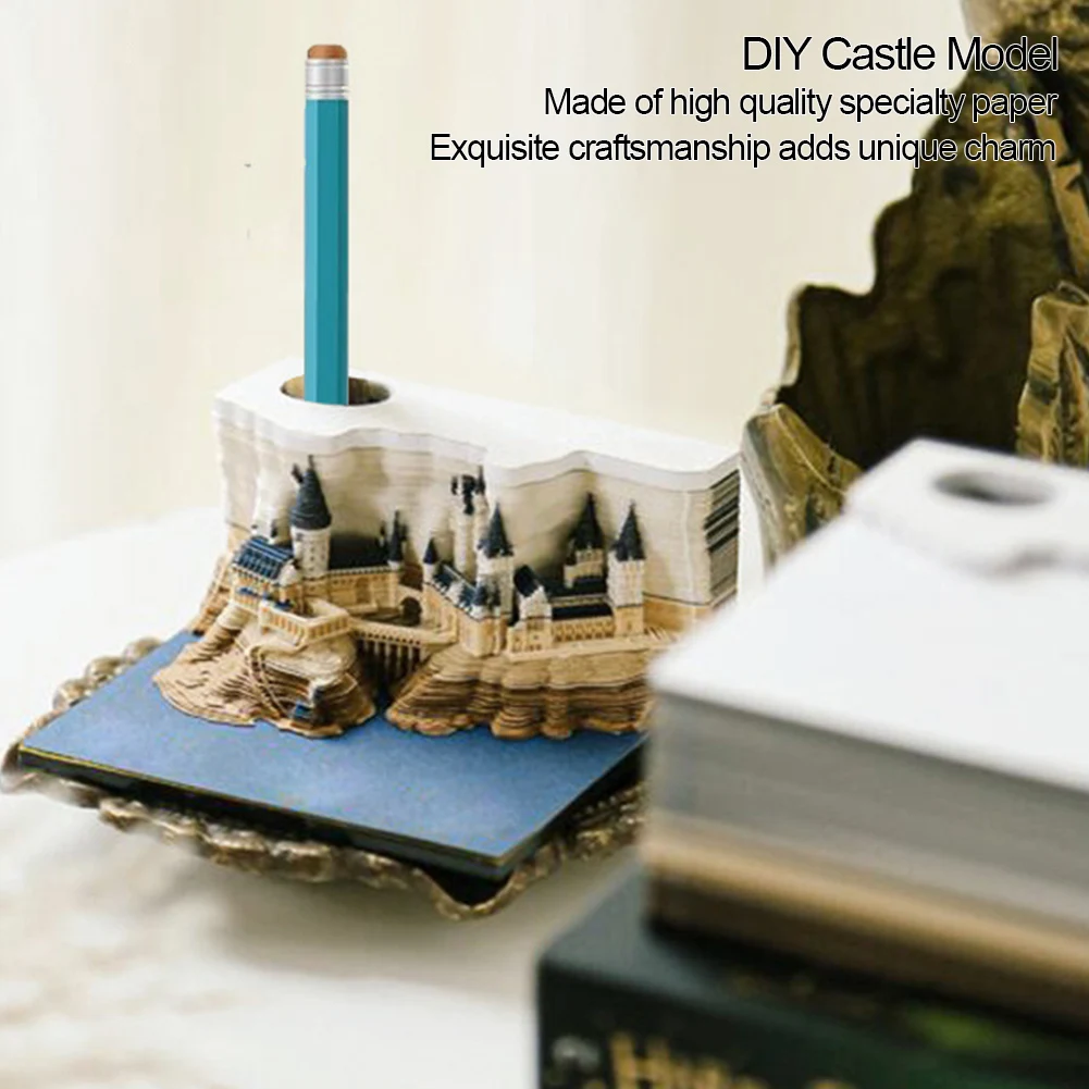 

3D Desk Calendar Memo Pad Castle DIY Paper Carving Artsy Pads 3D Non-Sticky Note Pad for Office/Home DIY Creative Gift