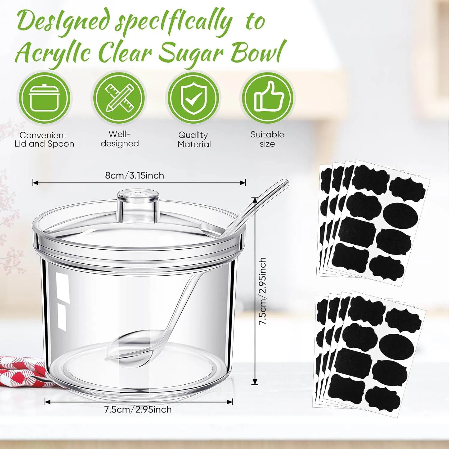 Acrylic Sugar Containers/Clear Sugar Holder Dispenser Salt Bowl with Lid for Serving Condiment Candy Coffee Tea Spices Herbs