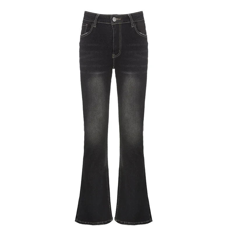 Carga jean feminino jeans retos angustiado lavado comprimento total calças jeans zíper voar bolsos de cintura baixa solto high street